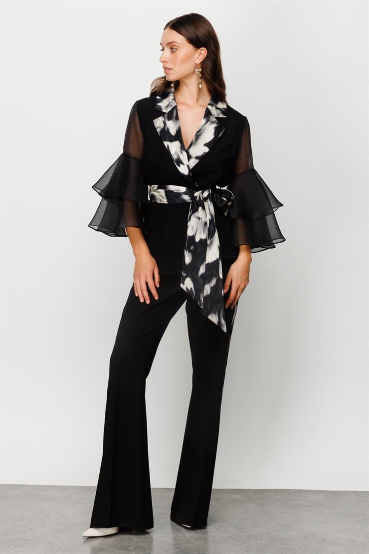 Modailgi  Yanları Şeritli İspanyol Paça Pantolon Siyah