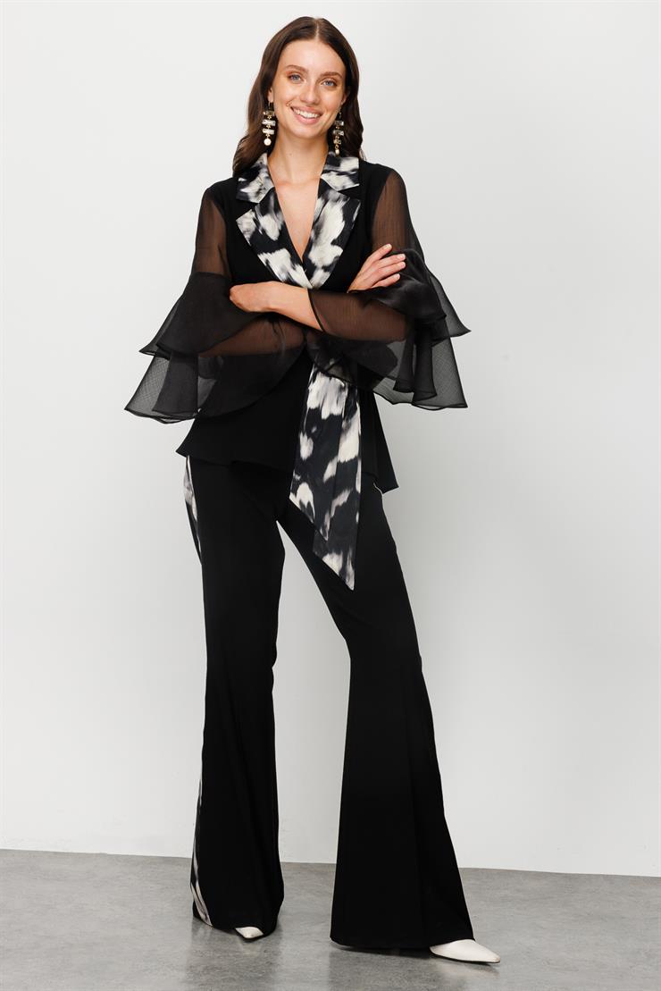 Modailgi  Yanları Şeritli İspanyol Paça Pantolon Siyah