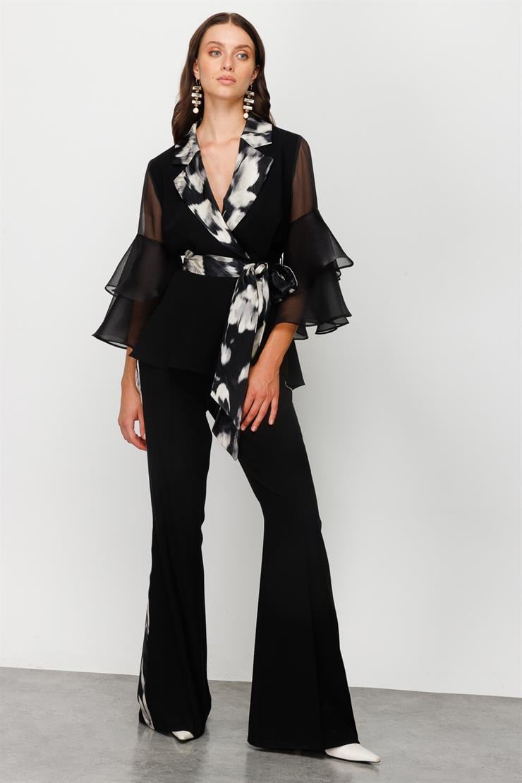 Modailgi  Yanları Şeritli İspanyol Paça Pantolon Siyah