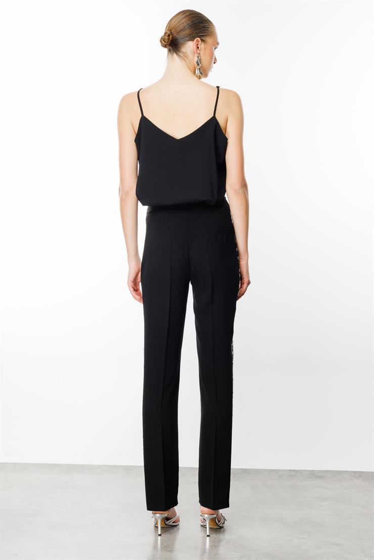 Modailgi  Yanları Taş Şeritli Pantolon - 7582 Siyah