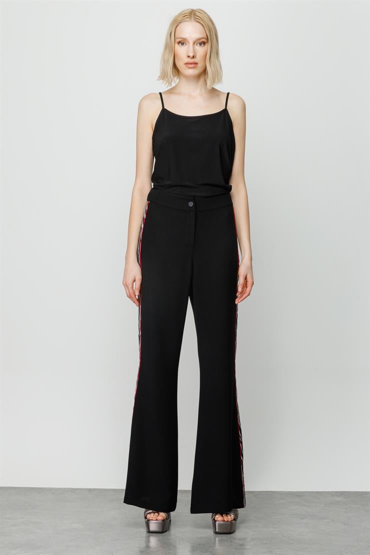 Modailgi  Yanları Zebra Desen İspanyol Paça Pantolon Siyah