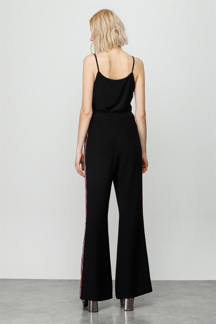 Modailgi  Yanları Zebra Desen İspanyol Paça Pantolon Siyah