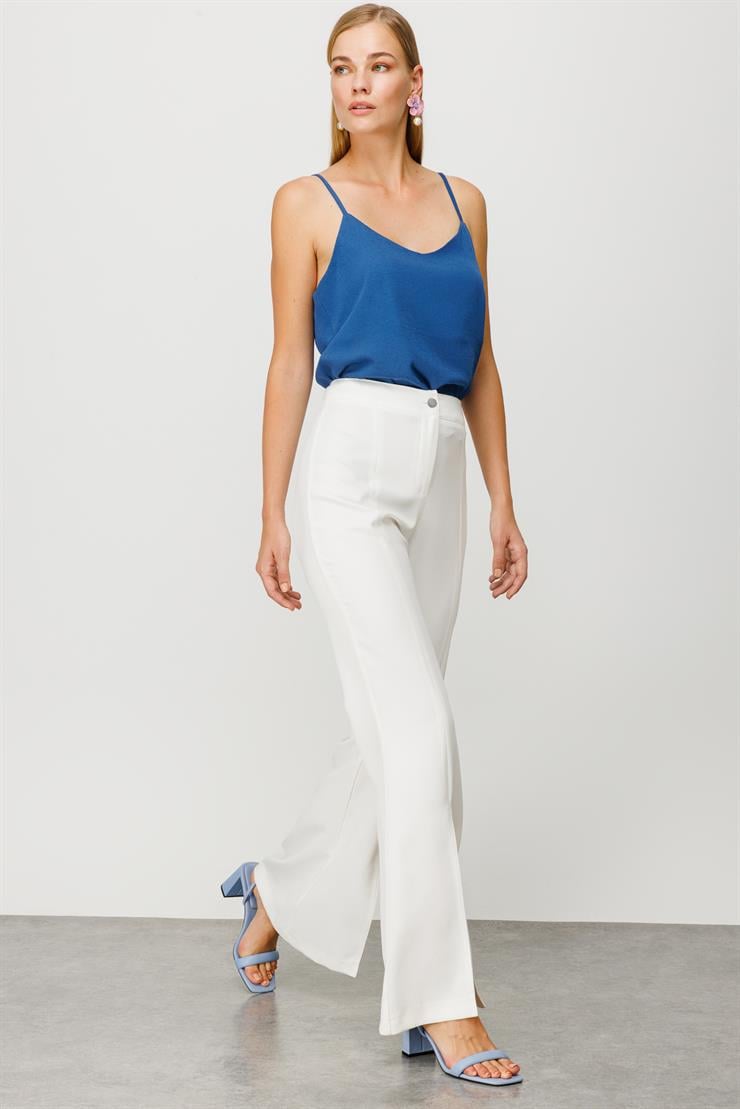 Modailgi  Yırtmaçlı İspanyol Paça Pantolon Ekru