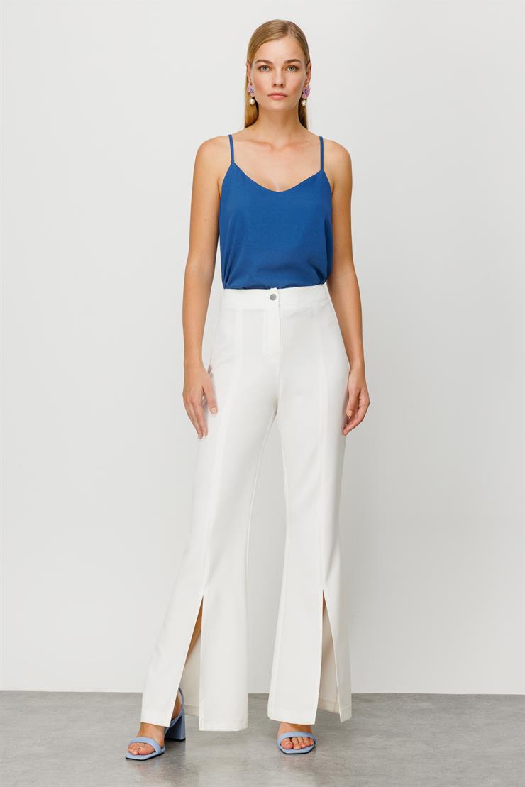 Modailgi  Yırtmaçlı İspanyol Paça Pantolon Ekru