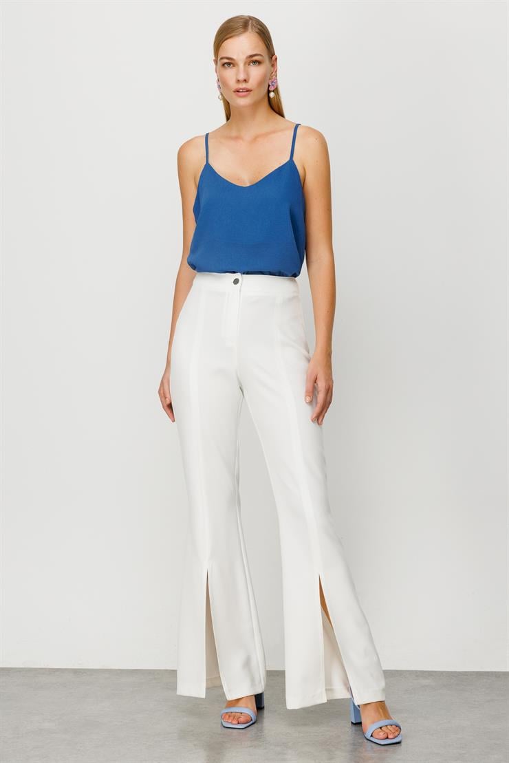 Modailgi  Yırtmaçlı İspanyol Paça Pantolon Ekru