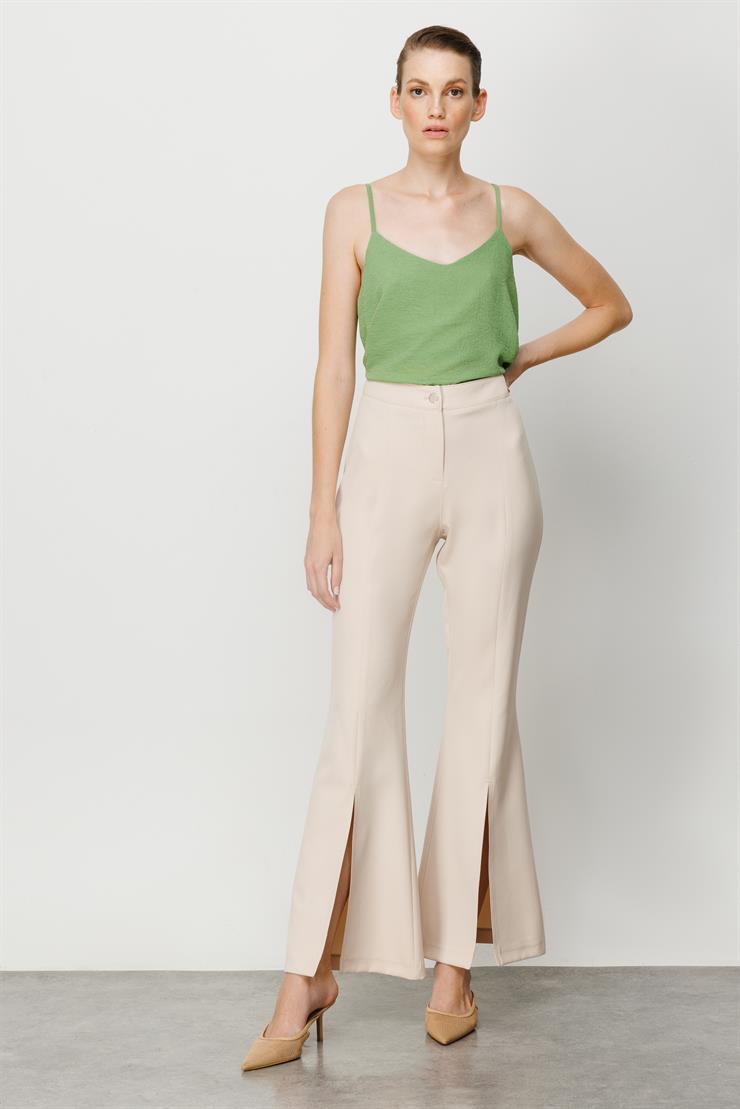 Modailgi  Yırtmaçlı İspanyol Paça Pantolon Taş