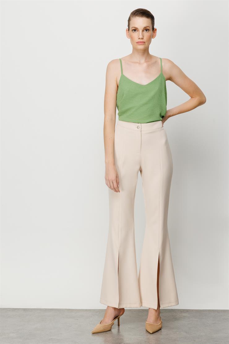 Modailgi  Yırtmaçlı İspanyol Paça Pantolon Taş