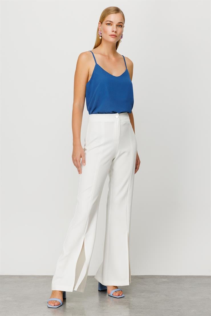 Modailgi  Yırtmaçlı İspanyol Paça Pantolon Ekru