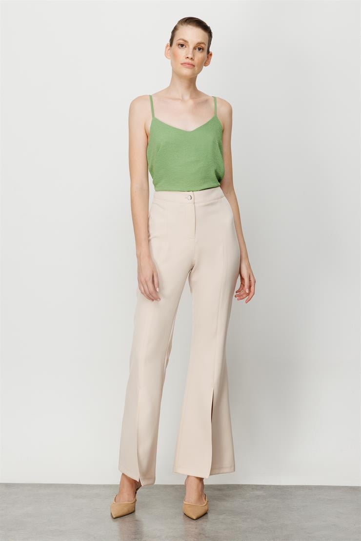 Modailgi  Yırtmaçlı İspanyol Paça Pantolon Taş