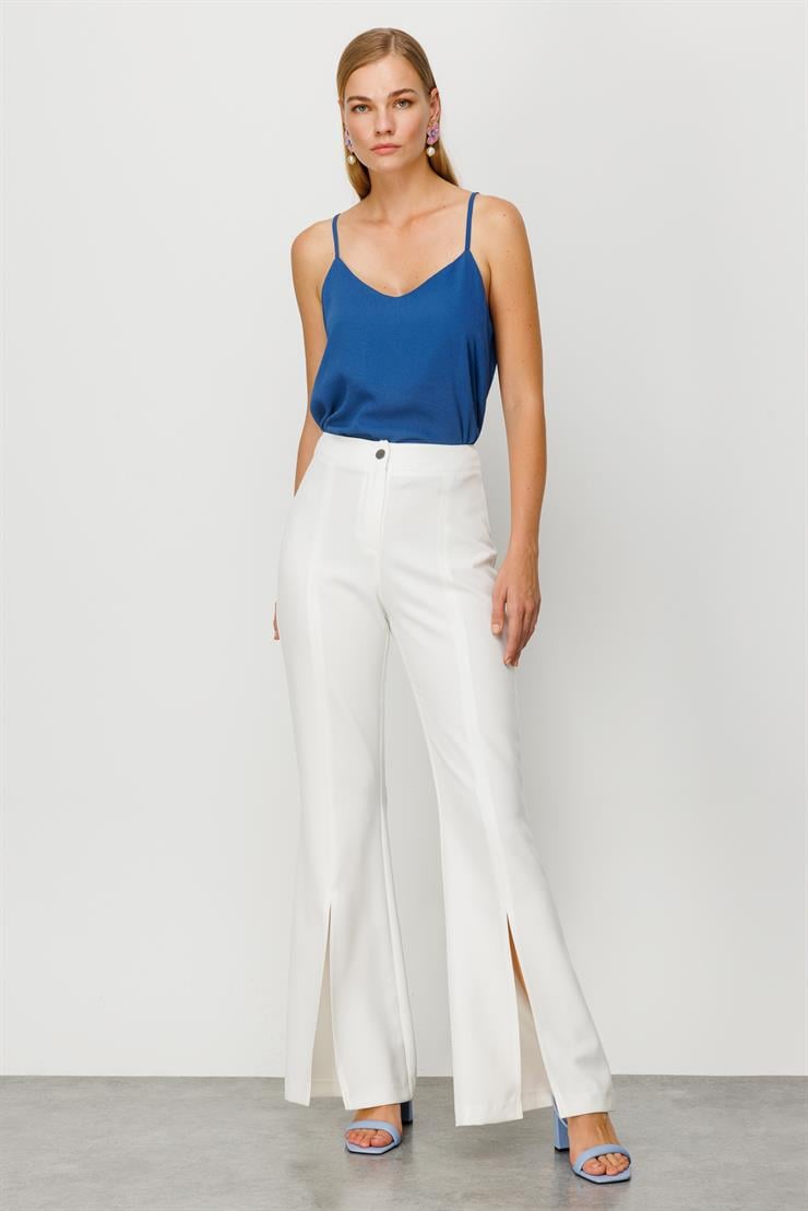 Modailgi  Yırtmaçlı İspanyol Paça Pantolon Ekru