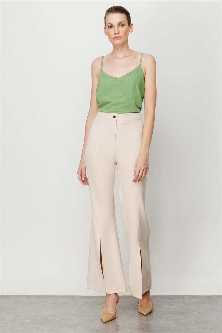 Modailgi  Yırtmaçlı İspanyol Paça Pantolon Taş