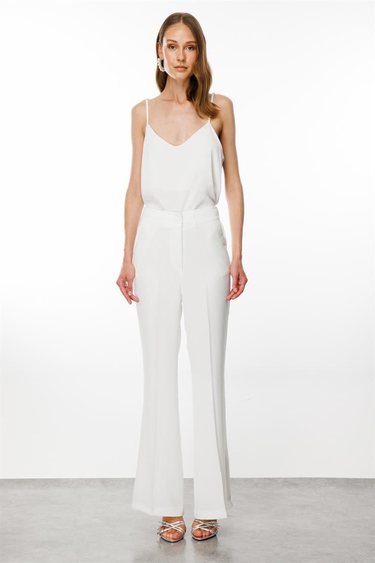Modailgi  Yüksek Bel Boru Paça Takım Pantolon Ekru