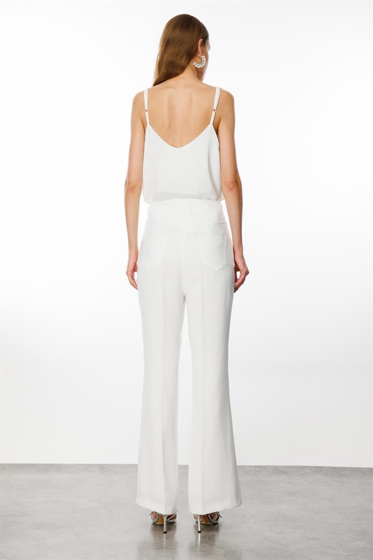 Modailgi  Yüksek Bel Boru Paça Takım Pantolon Ekru