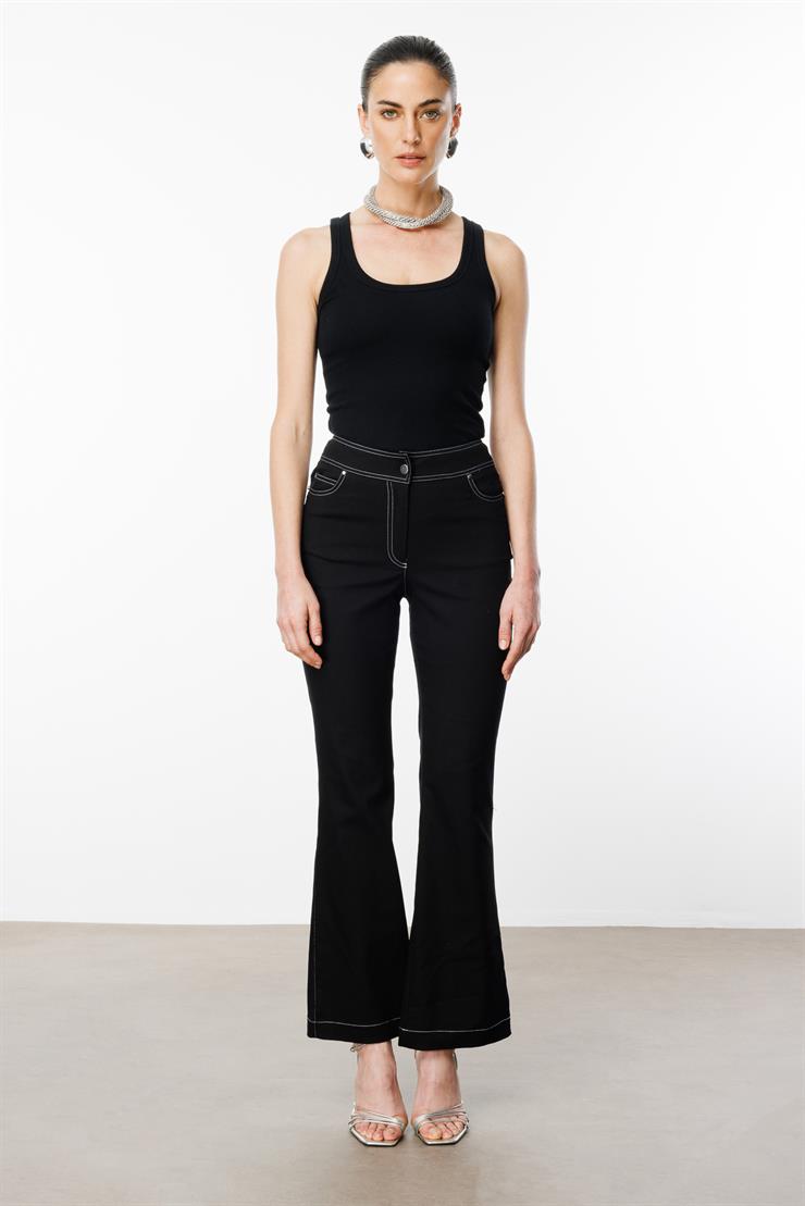 Modailgi  Yüksek Bel İspanyol Paça Spor Dikişli Pantolon - 75201 Siyah