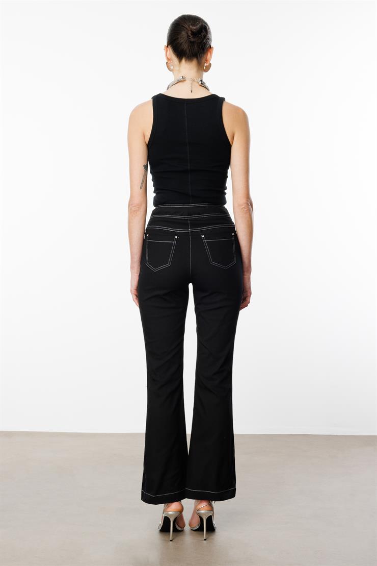 Modailgi  Yüksek Bel İspanyol Paça Spor Dikişli Pantolon - 75201 Siyah