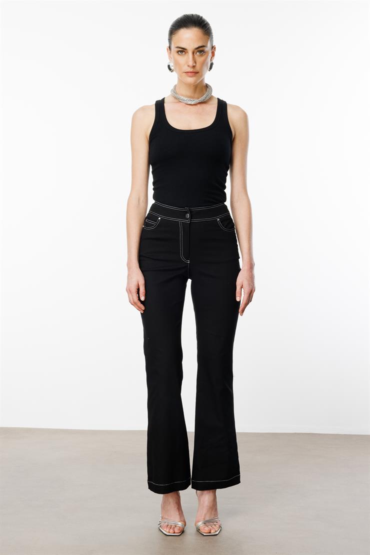 Modailgi  Yüksek Bel İspanyol Paça Spor Dikişli Pantolon - 75201 Siyah