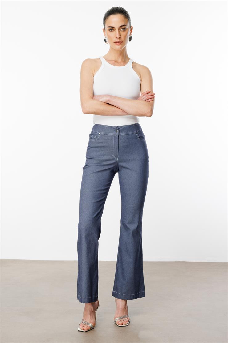 Modailgi  Yüksek Bel İspanyol Paça Spor Dikişli Pantolon - 75201 İndigo