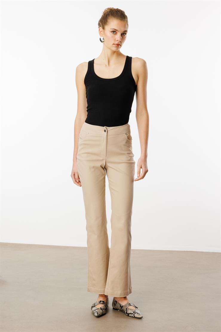 Modailgi  Yüksek Bel İspanyol Paça Spor Dikişli Pantolon - 75201 Taş