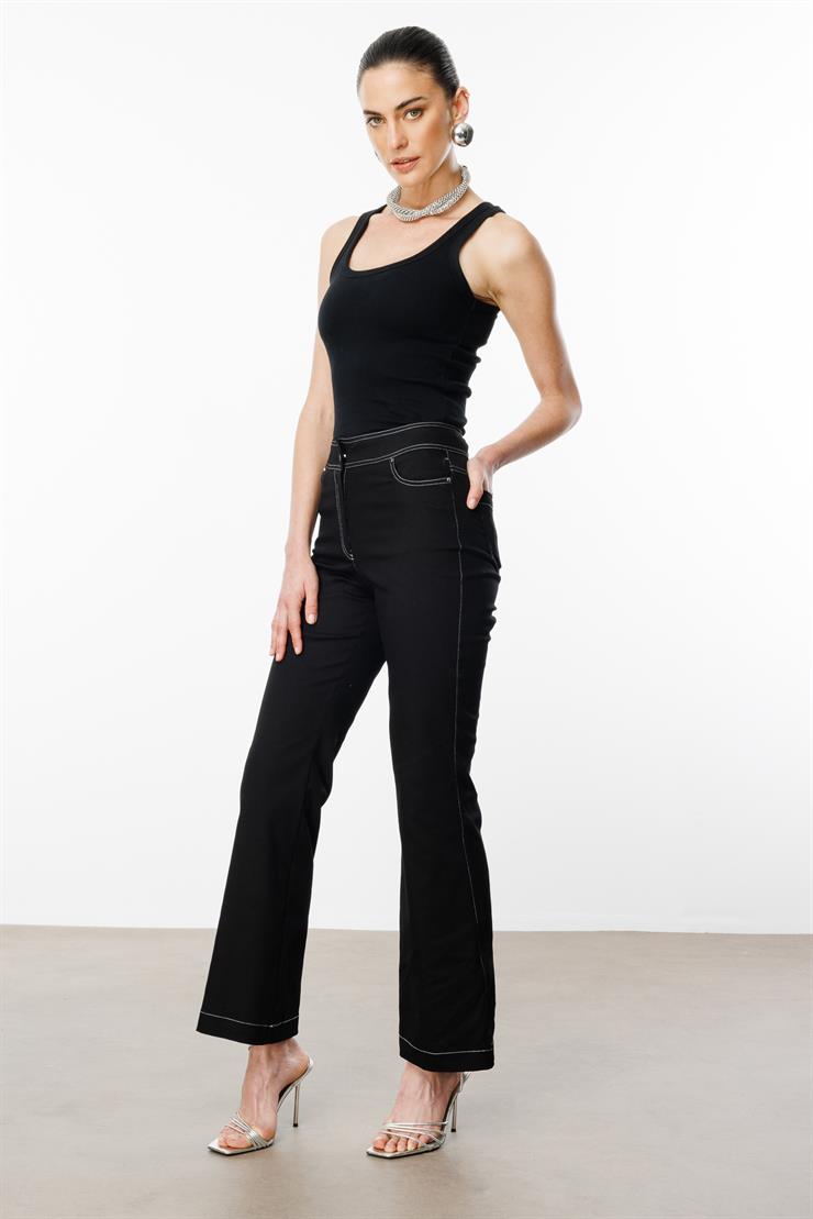 Modailgi  Yüksek Bel İspanyol Paça Spor Dikişli Pantolon - 75201 Siyah