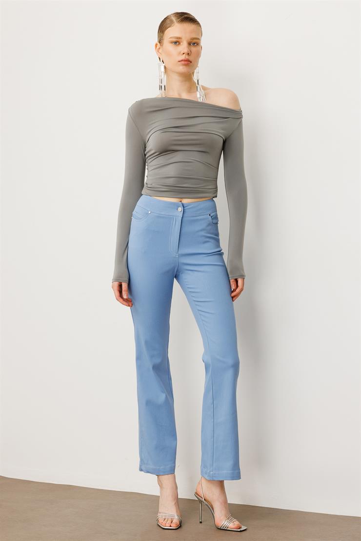 Modailgi  Yüksek Bel İspanyol Paça Spor Dikişli Pantolon - 75201 Mavi