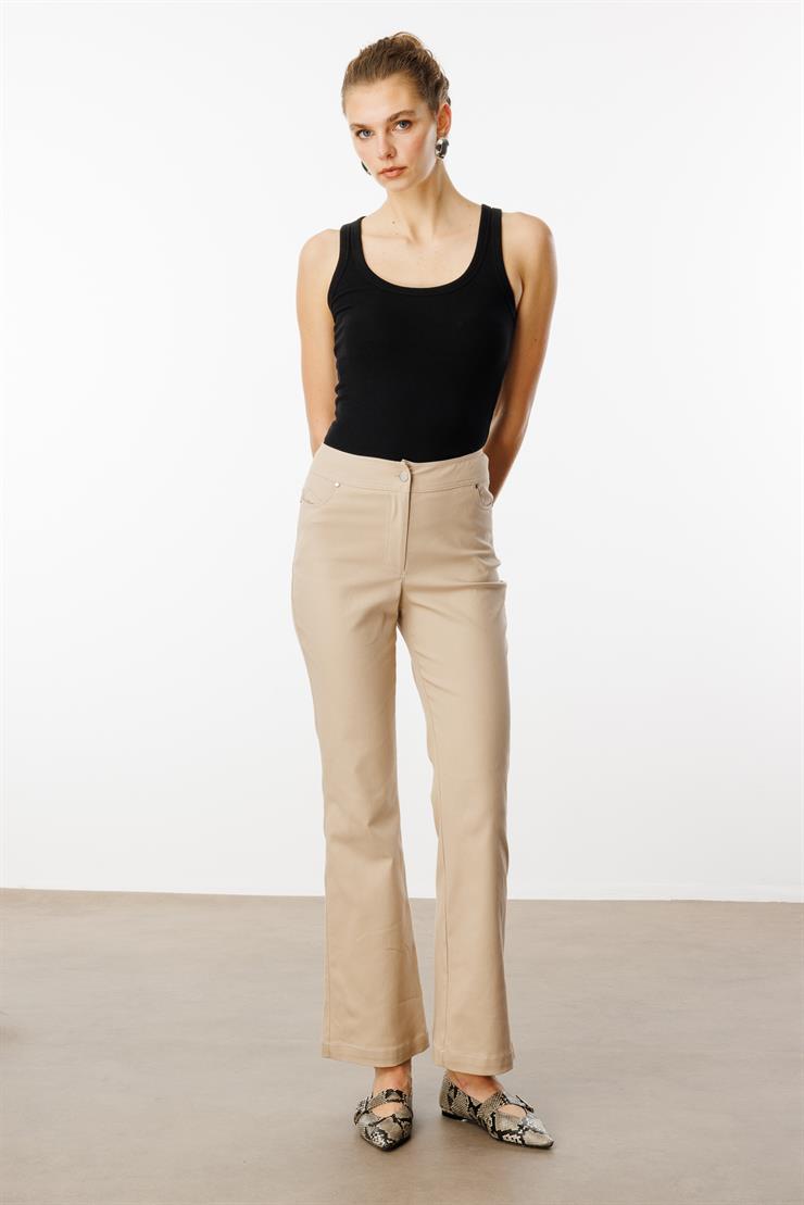 Modailgi  Yüksek Bel İspanyol Paça Spor Dikişli Pantolon - 75201 Taş