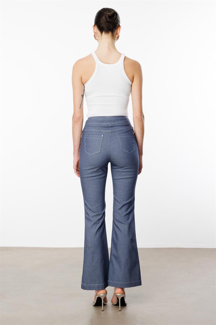 Modailgi  Yüksek Bel İspanyol Paça Spor Dikişli Pantolon - 75201 İndigo