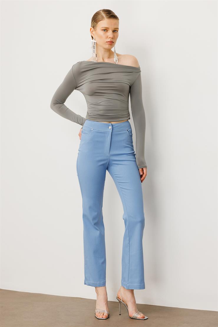 Modailgi  Yüksek Bel İspanyol Paça Spor Dikişli Pantolon - 75201 Mavi