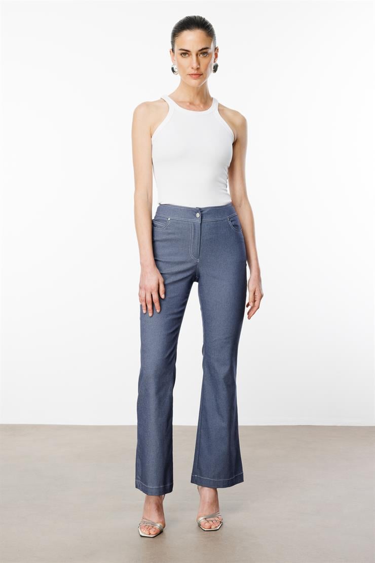 Modailgi  Yüksek Bel İspanyol Paça Spor Dikişli Pantolon - 75201 İndigo