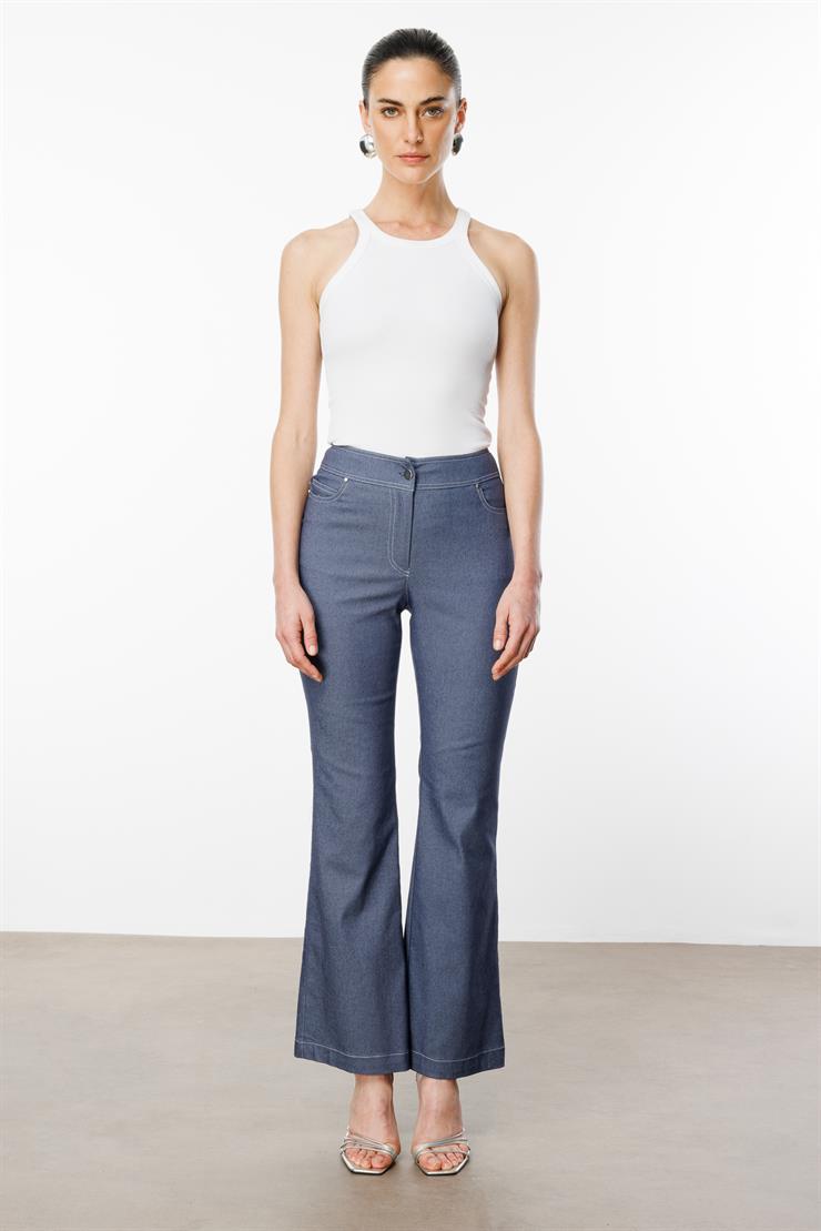 Modailgi  Yüksek Bel İspanyol Paça Spor Dikişli Pantolon - 75201 İndigo