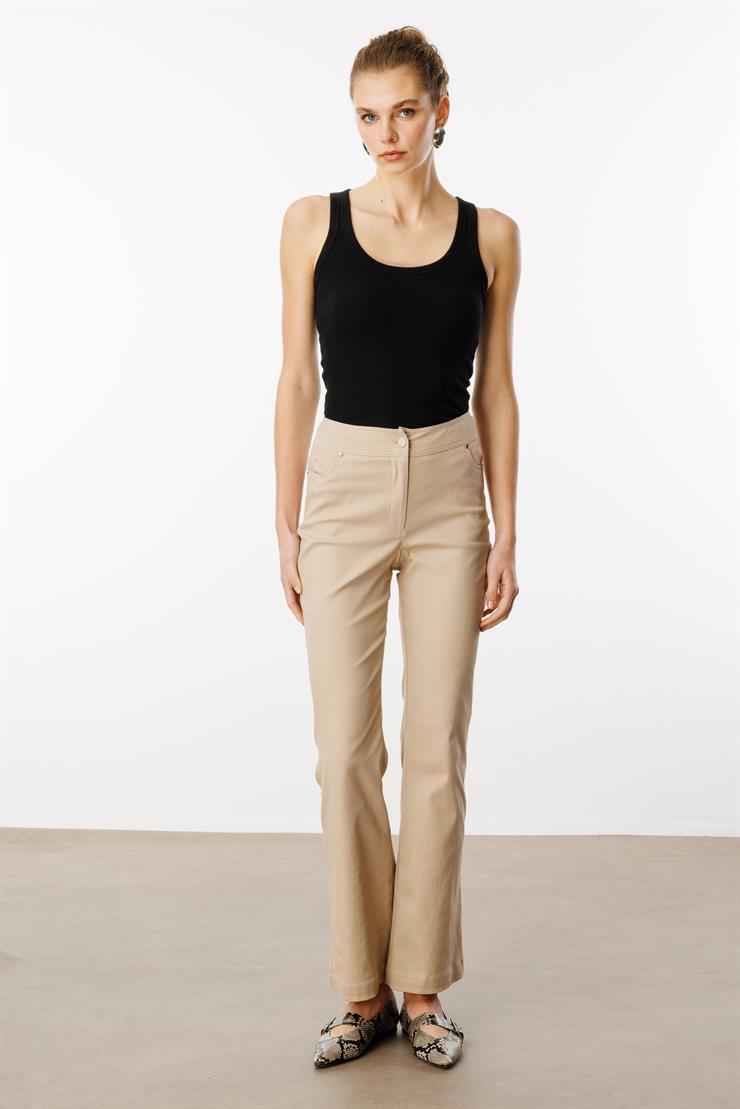 Modailgi  Yüksek Bel İspanyol Paça Spor Dikişli Pantolon - 75201 Taş