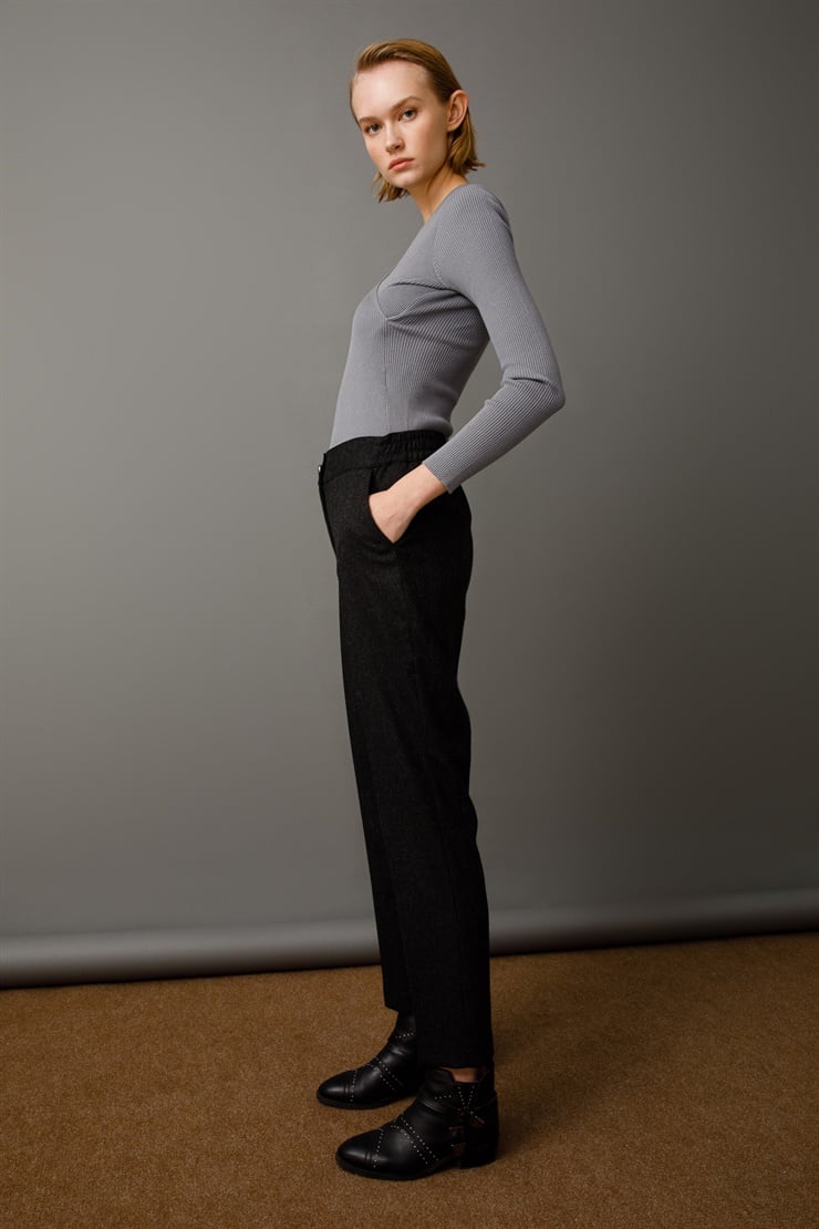 Modailgi  Yüksek Bel Lastik Detaylı Pantolon Antrasit