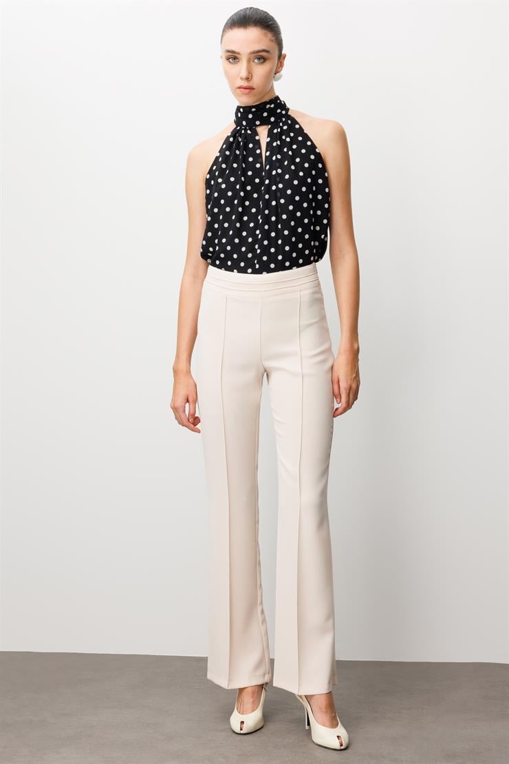 Modailgi  Yüksek Bel Nevrüllü İspanyol Paça Pantolon Taş