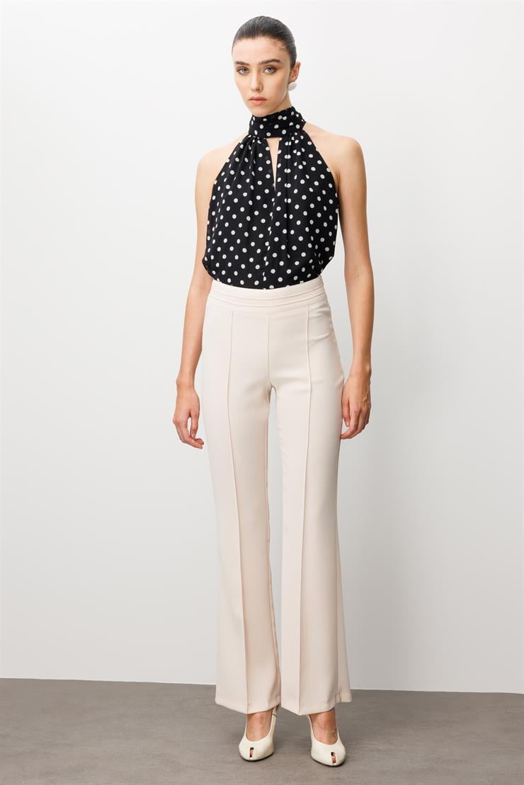 Modailgi  Yüksek Bel Nevrüllü İspanyol Paça Pantolon Taş