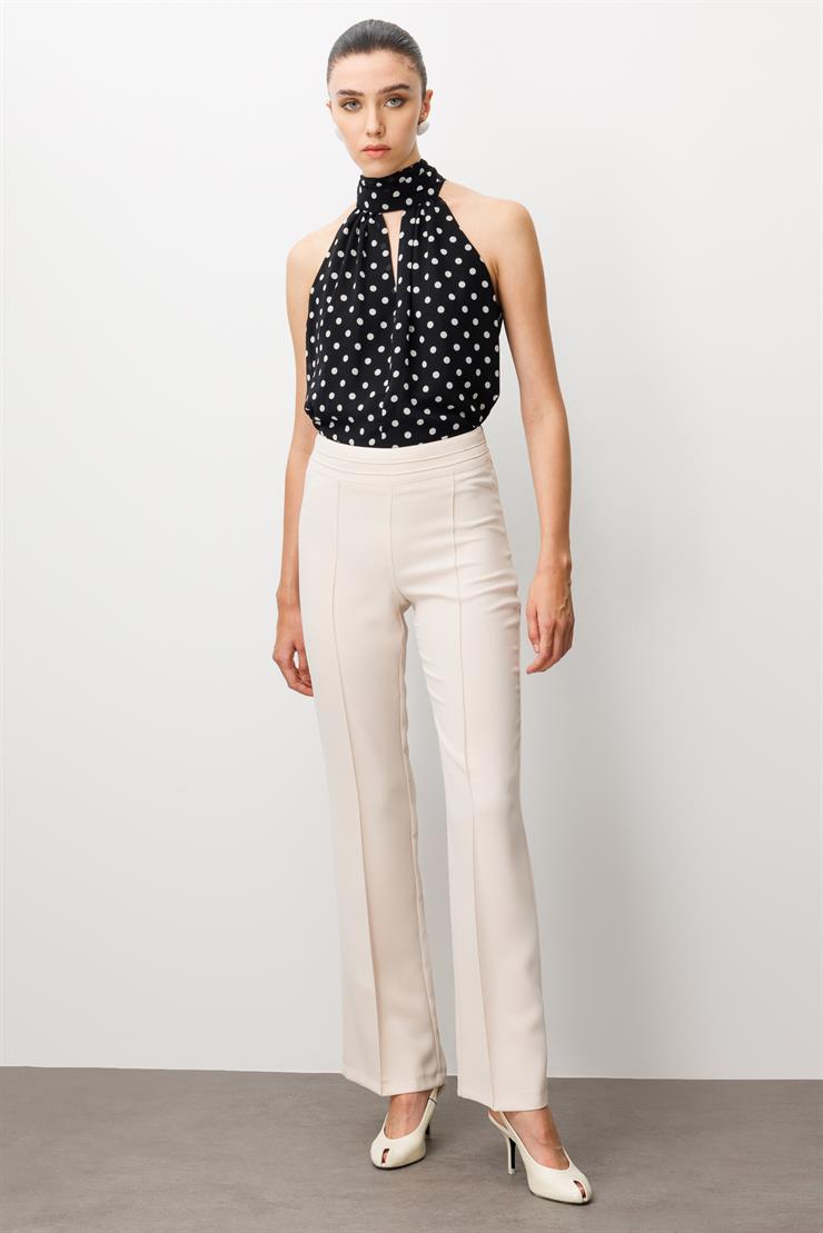 Modailgi  Yüksek Bel Nevrüllü İspanyol Paça Pantolon Taş