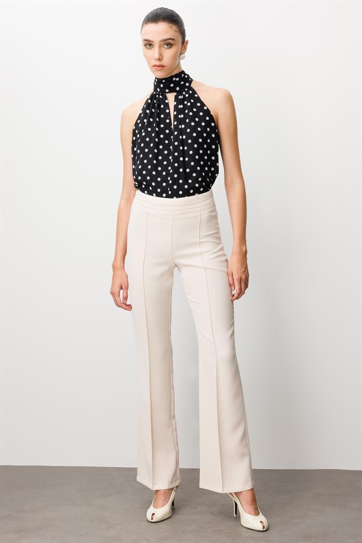 Modailgi  Yüksek Bel Nevrüllü İspanyol Paça Pantolon Taş