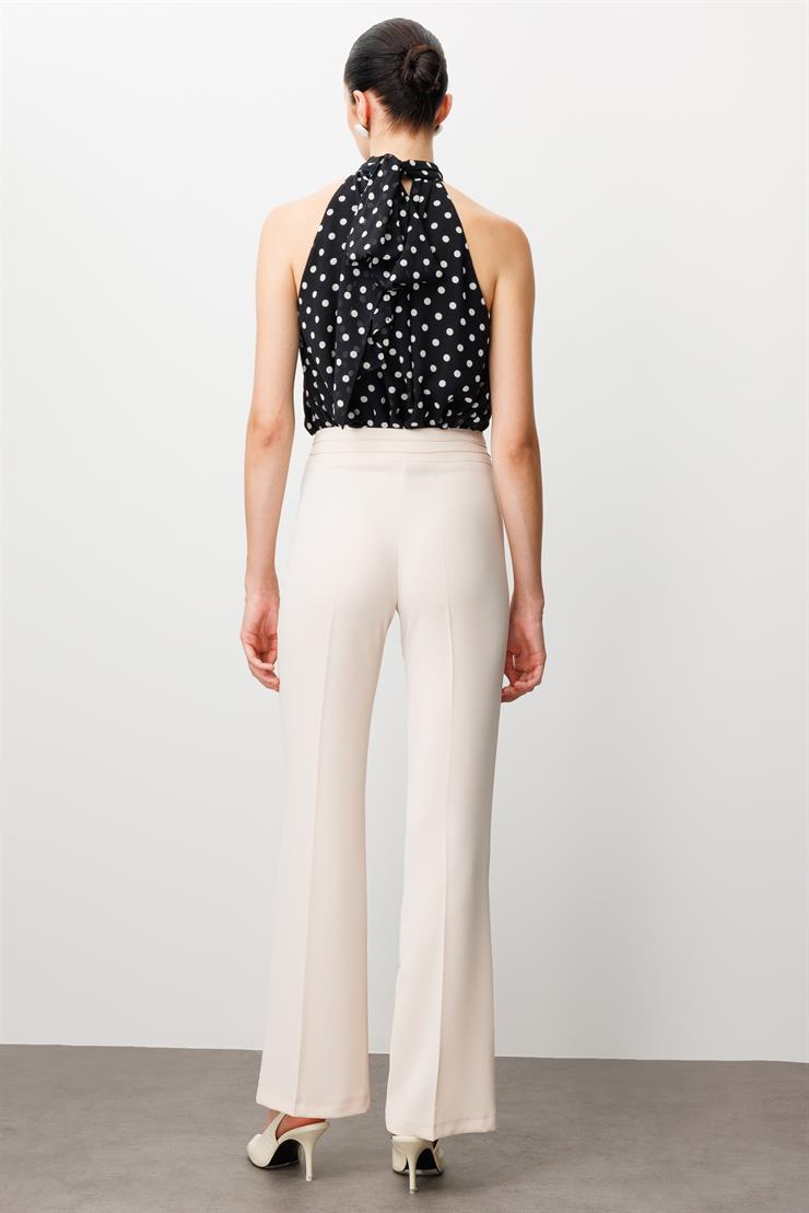 Modailgi  Yüksek Bel Nevrüllü İspanyol Paça Pantolon Taş