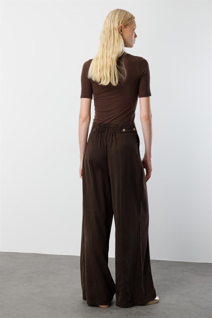 Modailgi  Yüksek Bel Pile Detaylı Beli Bant ve Trok Detaylı Pantolon - 15043 Kahve