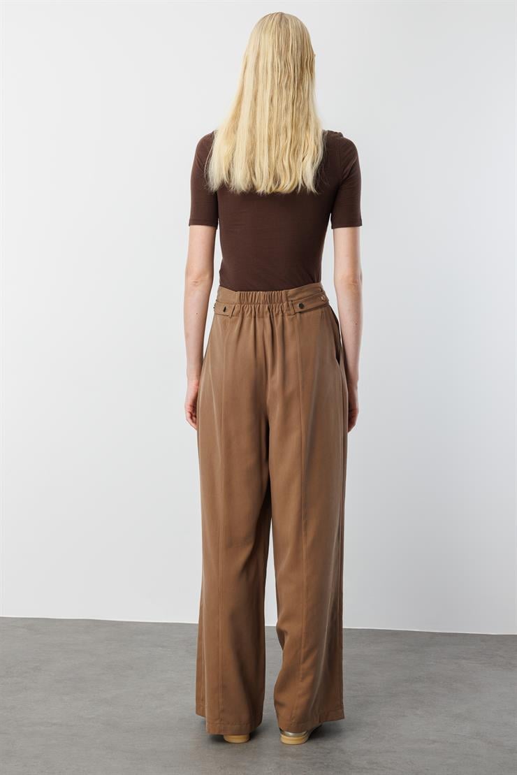 Modailgi  Yüksek Bel Pile Detaylı Beli Bant ve Trok Detaylı Pantolon - 15043 Vizon