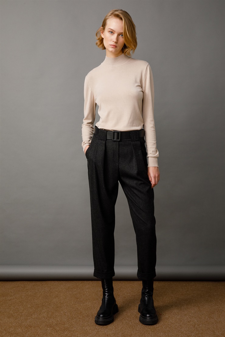 Modailgi  Yüksek Bel Pile Detaylı Pantolon Antrasit