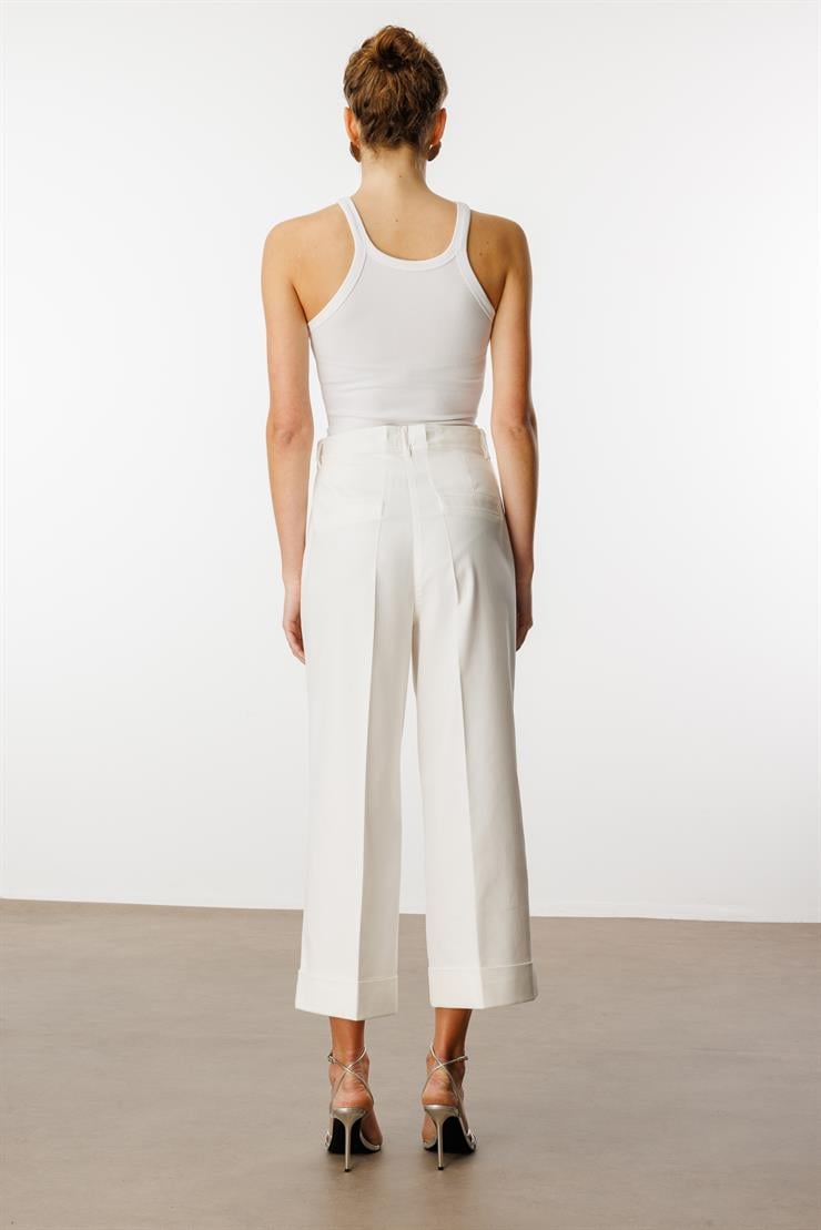 Modailgi  Yüksek Bel Pileli Bol Kesim Paçası Dubleli Pantolon - 70043 Ekru