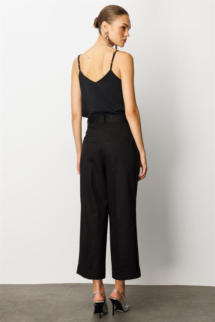 Modailgi  Yüksek Bel Pileli Bol Kesim Paçası Dubleli Pantolon - 70043 Siyah