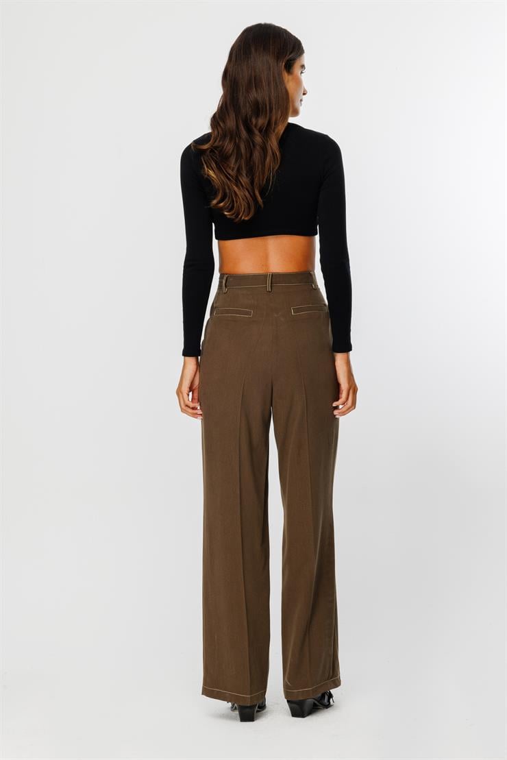 Modailgi  Yüksek Bel Yandan Cepli Pileli Pantolon - 7054 Haki