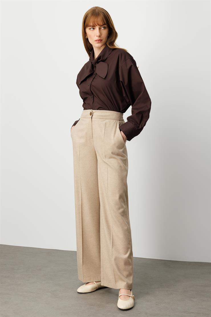 Modailgi  Yüksek Bel Yandan Cepli Plazzo Pantolon - 70048 Vizon