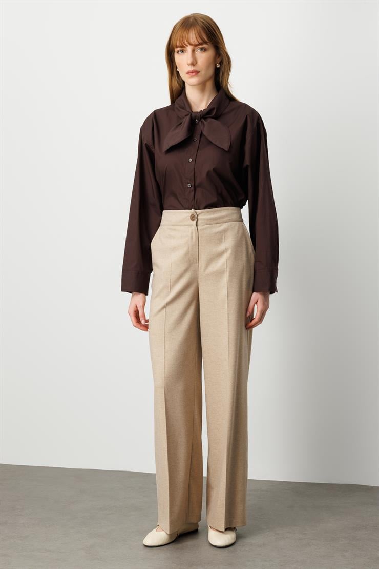 Modailgi  Yüksek Bel Yandan Cepli Plazzo Pantolon - 70048 Vizon