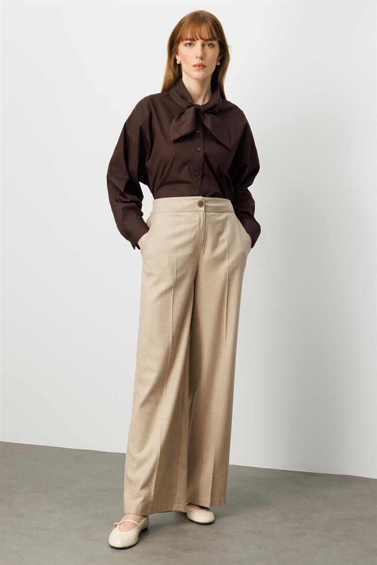 Modailgi  Yüksek Bel Yandan Cepli Plazzo Pantolon - 70048 Vizon