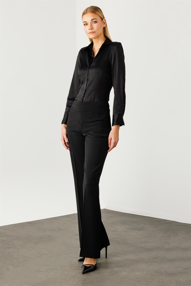 Modailgi  Yüksek Bel Yandan Fermuarlı Bol Paça Pantolon - 7969 Siyah