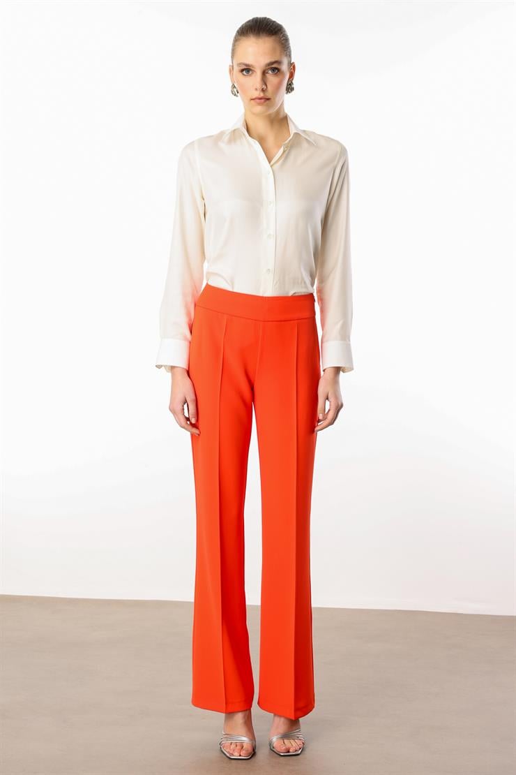 Modailgi  Yüksek Bel Yandan Fermuarlı Bol Paça Pantolon - 7969 Mercan