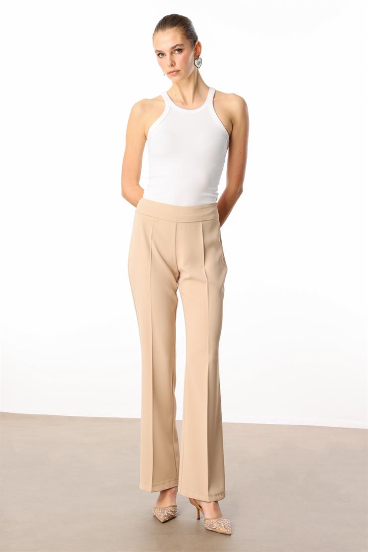 Modailgi  Yüksek Bel Yandan Fermuarlı Bol Paça Pantolon - 7969 Taş