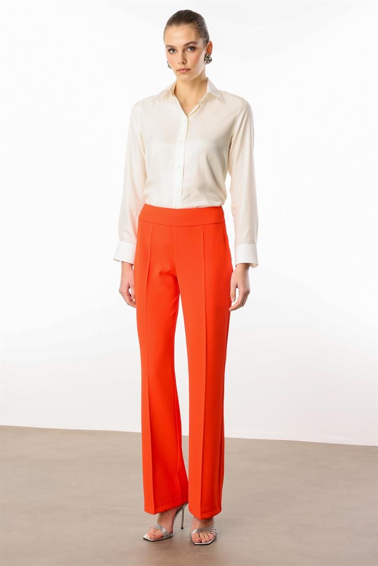 Modailgi  Yüksek Bel Yandan Fermuarlı Bol Paça Pantolon - 7969 Mercan