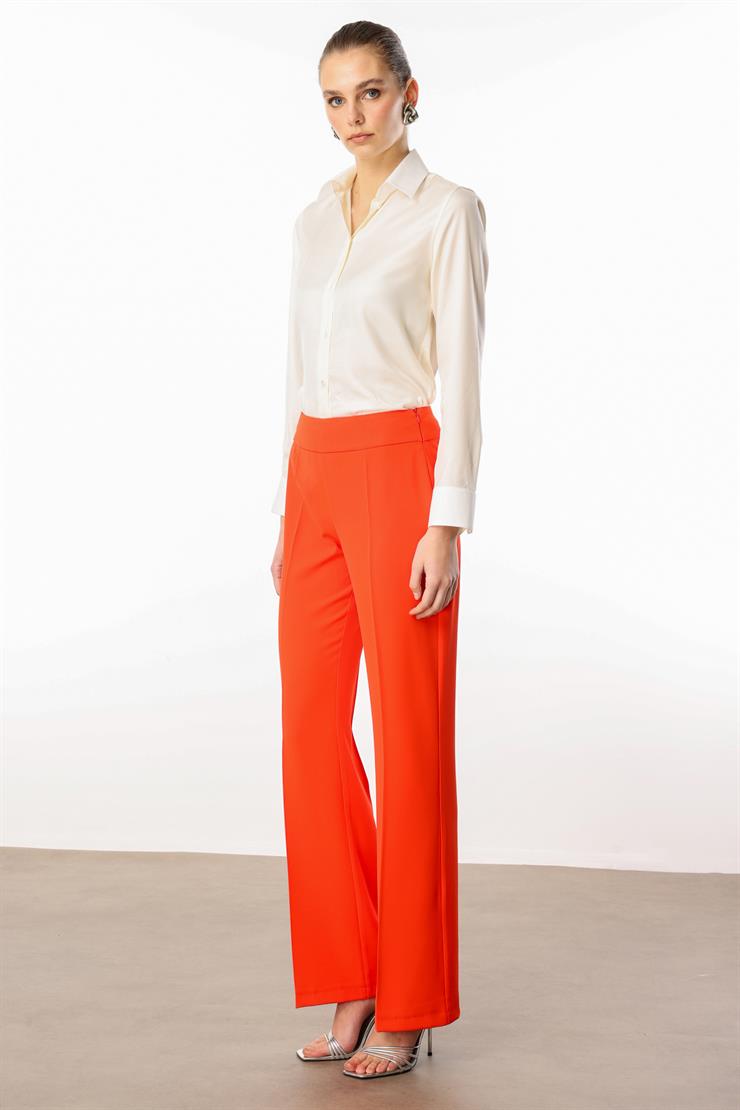 Modailgi  Yüksek Bel Yandan Fermuarlı Bol Paça Pantolon - 7969 Mercan